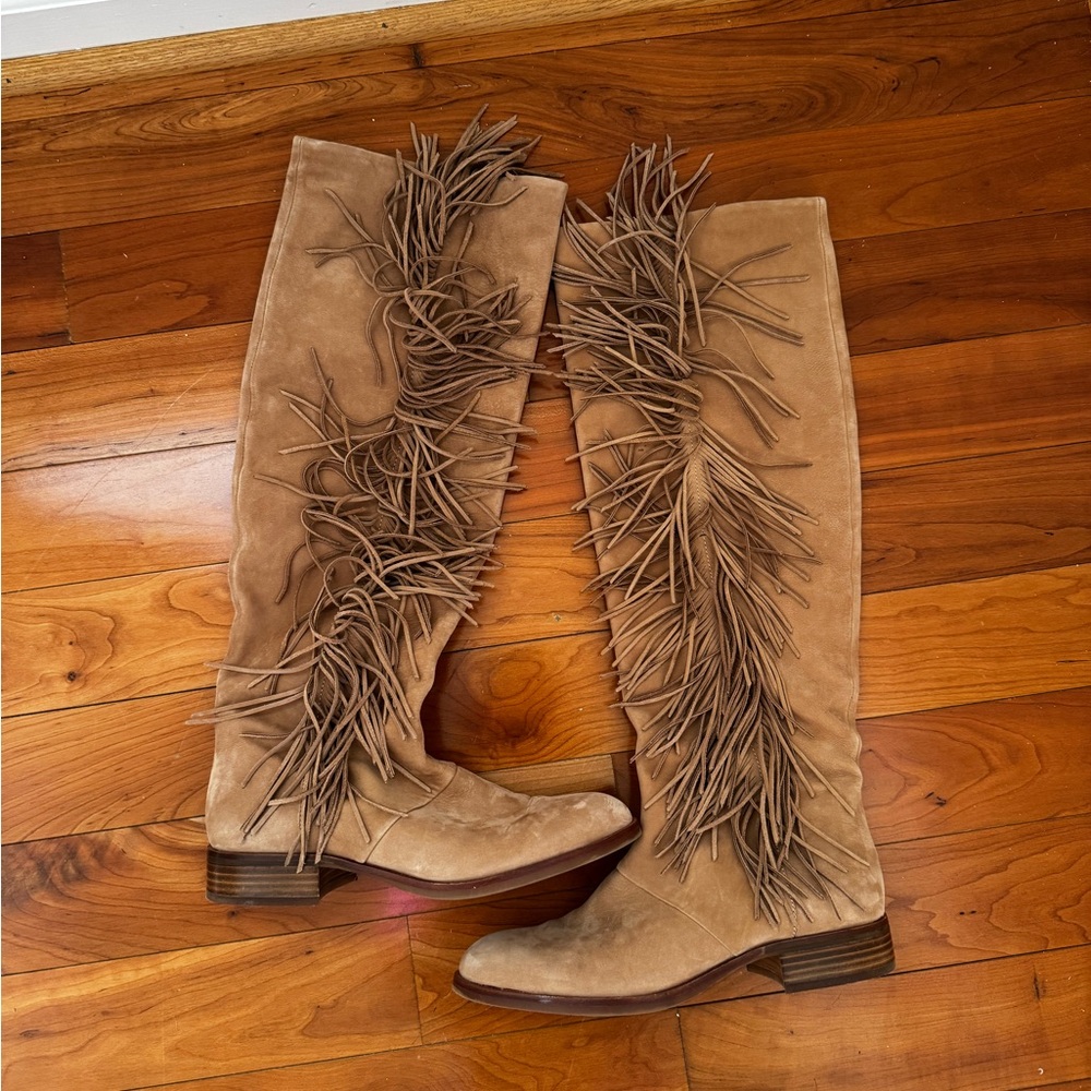 Sam Edelman Fringe Suede Knee-High Boots - Tan